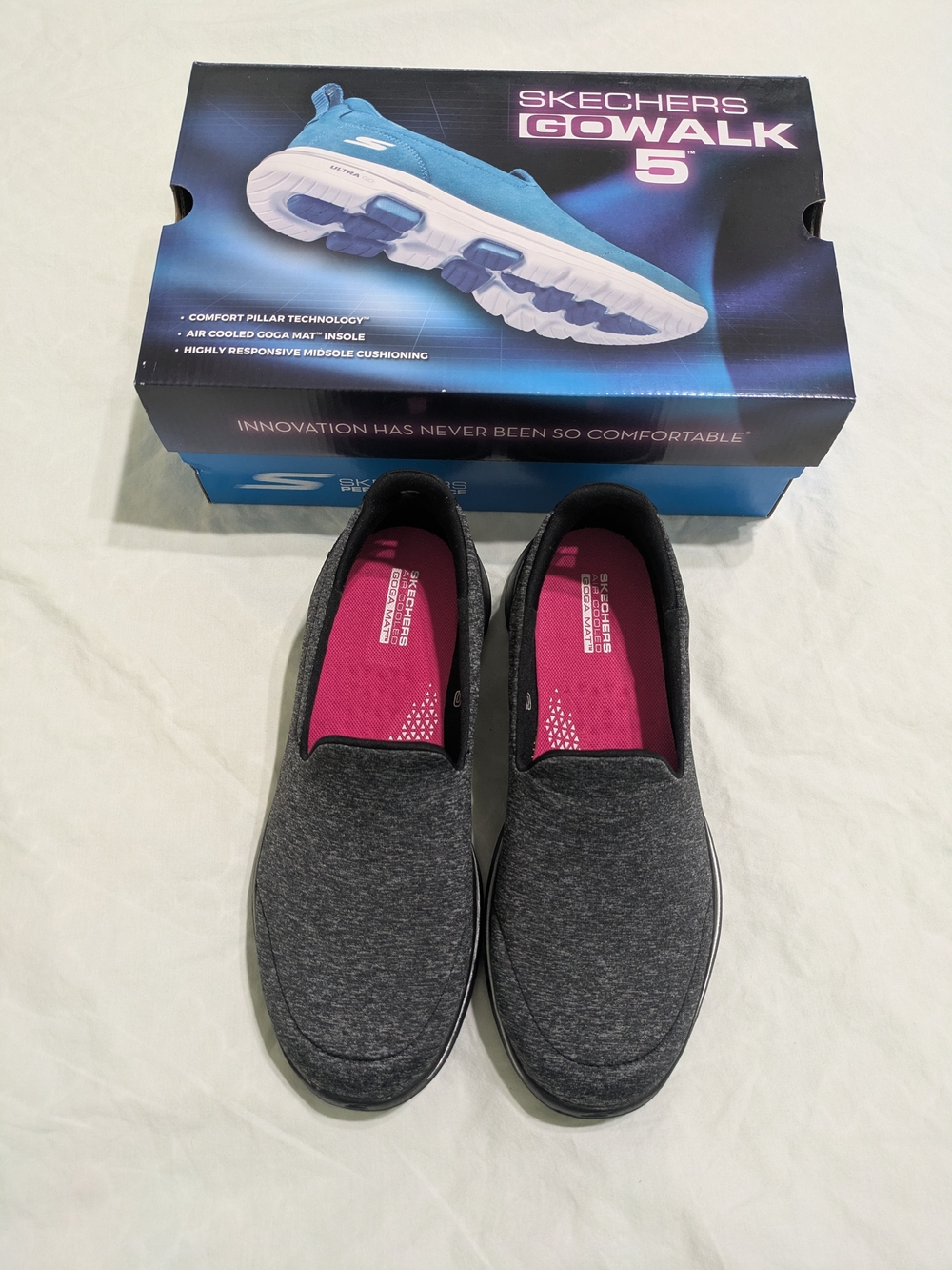 Skechers Women's Slip-On Sneakers in Charcoal with Pink Insole